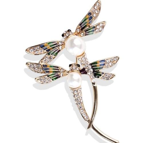30 pcs/lot free shipping Simple Elegant enamel Crystal Rhinestone Dragonfly Insect Brooch Pins