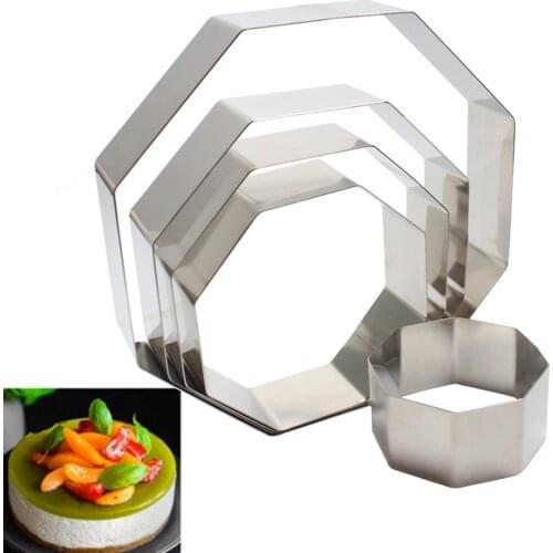 4/6/7/8/10 INCH Thick Silver Stainless Steel Cake Fondant Cutter Octagonal Shape Mousse Ring Fondant Cutters for Cake Decorating