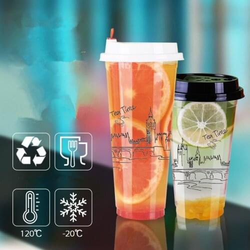 50pcs High quality transparent creative cold hot drink plastic cups 16oz 500ml party favor coffee tea beverage cup with lid