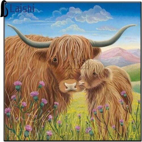 5D DIY diamond painting Dutch Highland Cattle Full Drill Embroidery Animal cartoon Cross Stitch Mosaic Craft Kit Home Decor Gift