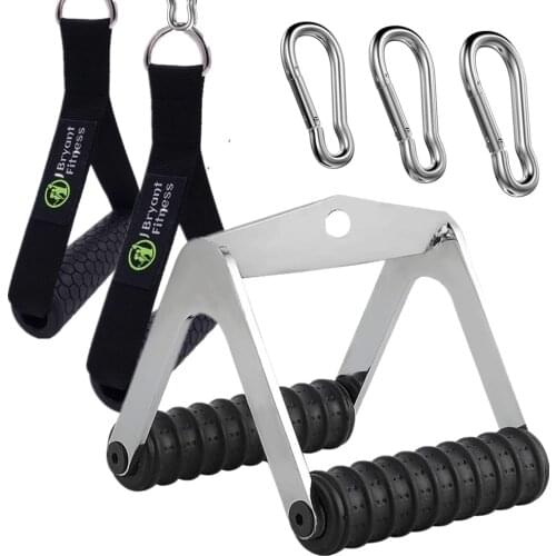 Double D Handle Cable Attachment Steel Rowing Rubber Handle for Gym Lat Pulldown T-Bar Training V Handles Fitness Accessories