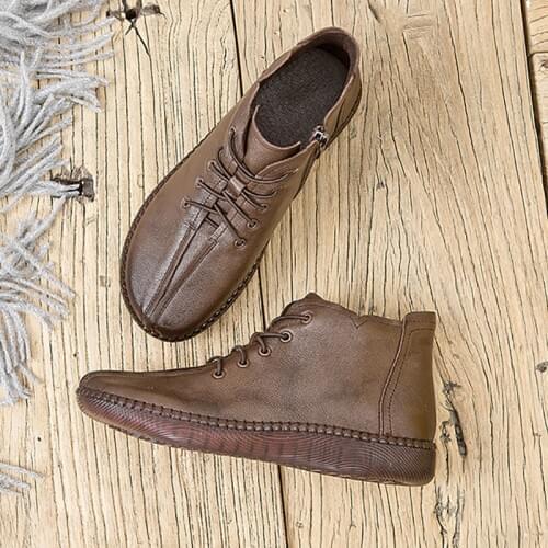 AARDIMI Womens Brand Genuine Leather Boots Shoes Woman Ankle Boots Female Retro Rubber Footwear Slip On Wedges Platform Shoes