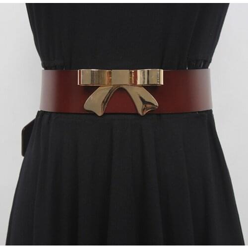 Brand Solid Genuine Leather Women Wide Waistband Bow Soft Cowhide Waist Belt Elegant Ladies Strap Belt Cummerbund for Dress 2021
