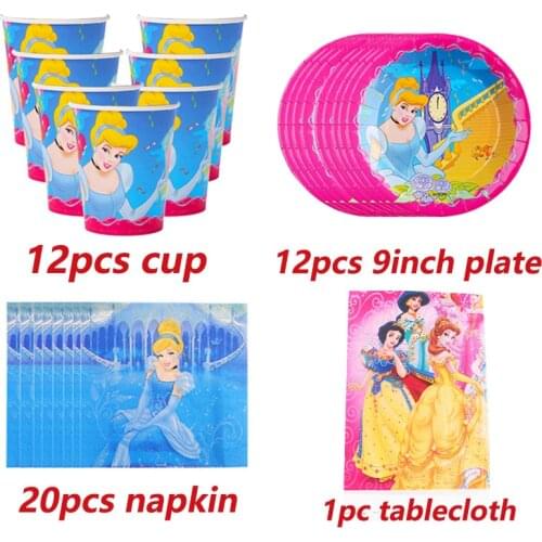 Disney Six Princess Cinderella Party Disposable Tableware Set Disney Girls Favor Gifts Decor Birthday Party Baby Shower Supplies