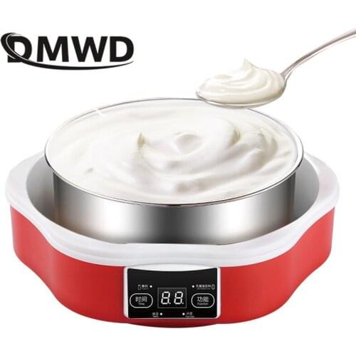 DMWD Automatic yogurt machine with glass cups stainless steel liner natto rice wine maker with digital panel DIY yogurt tools EU