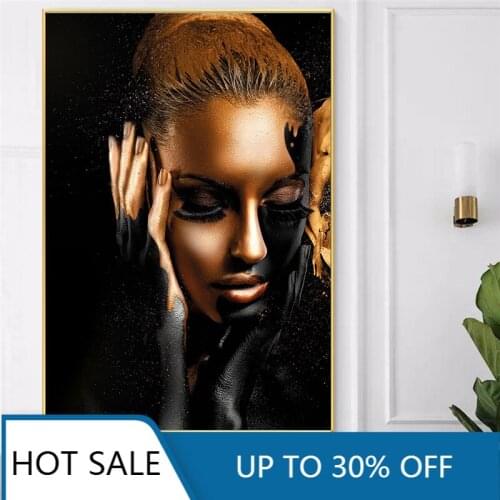 Canvas Painting Black Gold Nude African Art Woman Painting on Posters and Prints Scandinavian Wall Picture for Living Room