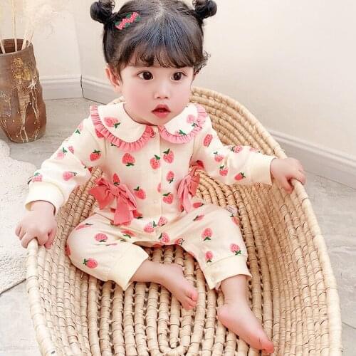 Cute Strawberry Pattern Bow Jumpsuits For Girls