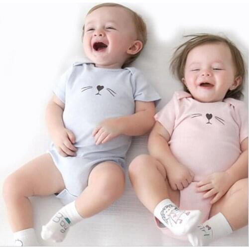Cartoon Newborn Baby Clothes Set Baby boy Rompers Overall girls Short Sleeve O-Neck cat print Rompers Roupas de bebe Infant