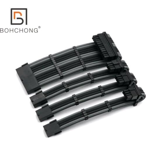 180 Degree 4mm PET Basic Power Extension Cable Kit 1pcs ATX 24Pin 1pcs EPS CPU 8Pin Dual PCI-E GPU 8Pin 6+2Pin