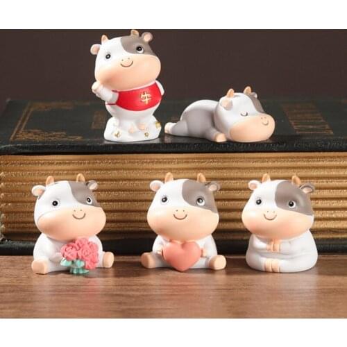 Creative Shaking Head Ox Mascot Desktop Ornaments 2021 Chinese New Year Resin Collectible Figurines Decoration Car