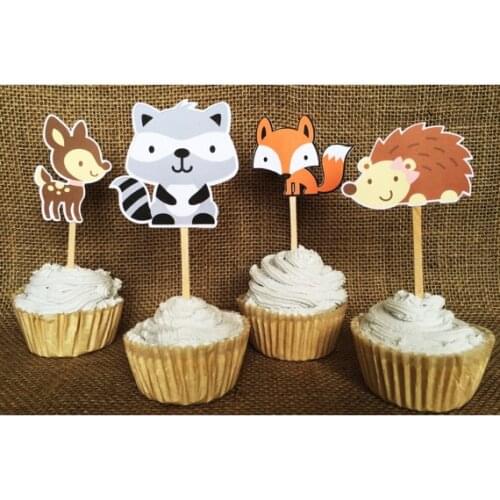 Woodland Animal Theme Paper Cupcake Topper Animals Party Decor Baby Shower Kids Birthday Party Decoration Supplies 16PCS