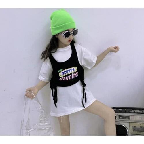 2020 hot sale girls patchwork t-shirt fashion cotton summer girls top 3-9t F310