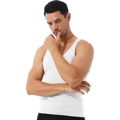 Mens Clothing Solid Color Round Neck Casual Tank Top Sleeveless Slim Fit T-shirt Thin Stretchy Undershirt Fitness Sport Vest Top