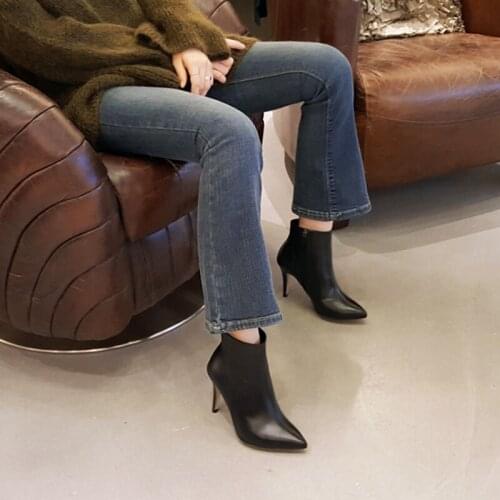 Fashion Simple with Super High Heel 6CM/8CM Formal Wear Pointed Pedicure Was Thin Sexy Booties Size 33-42 Black Red