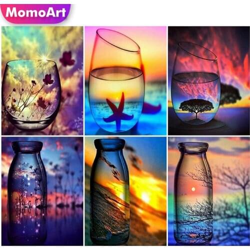 MomoArt Diamond Embroidery Cup Cross Stitch Diamond Painting Sunset Picture Rhinestone Mosaic Scenery Full Square Handicraft