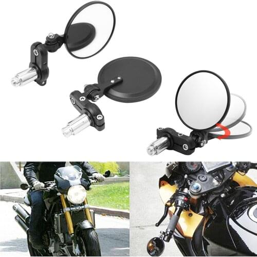 Motorcycle 3" Round 7/8" Handle Bar End Rear view Side Mirrors For Street Bikes Scooter Bike Rear View Side 360 Degree Rotation