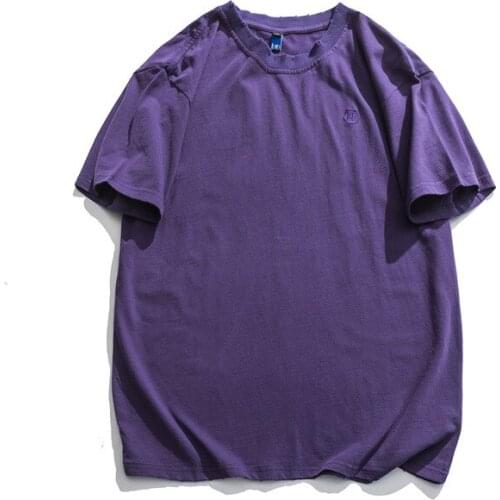 Mens wear summer simple all-match short sleeve T-shirt for male 2020 fashion vintage hole tee tops high street