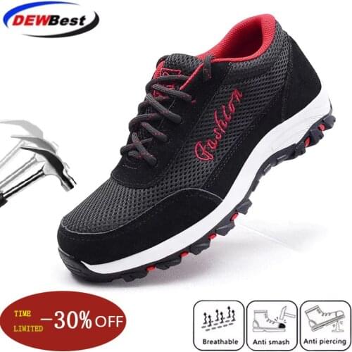 Plus size men casual breathable mesh steel toe caps work safety shoes anti-pierce construction worker shoe security boots male