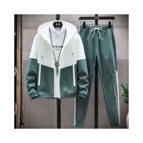 2021 Spring Men Sets Tracksuit Pocket Zipper Loose Jacket Long Sleeve Casual Sportswear Suits Jacket + Pants Clothes for Men