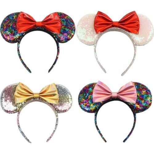 Disney new European and American adult childrens hair accessories Mickey headband PU bow headband sequins ear hairpin