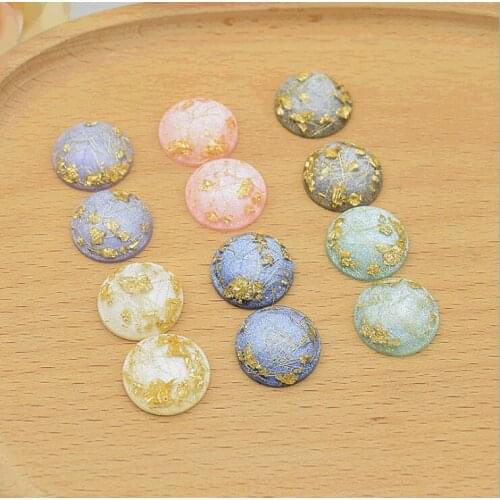 6pcs 15mm 20mm Purple Green Resin Goldleaf Cabochons Jelwery Earring Base Cobochon Space DIY Earring Finding