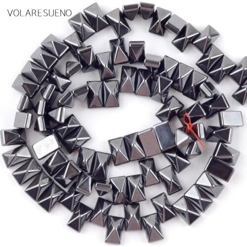 Natural Black Hematite Stone Rivet Double Hole Beads For Jewelry Making Spacer Loose Beads 6*3/6*8*4mm Diy Bracelets Strand 15"