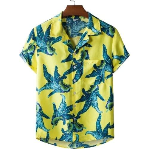 Summer Casual Leaves Printed Hawaiian Shirts for Men Short Sleeve Button Down Vacation Hawaii Beach Shirts Camisas Para Hombre