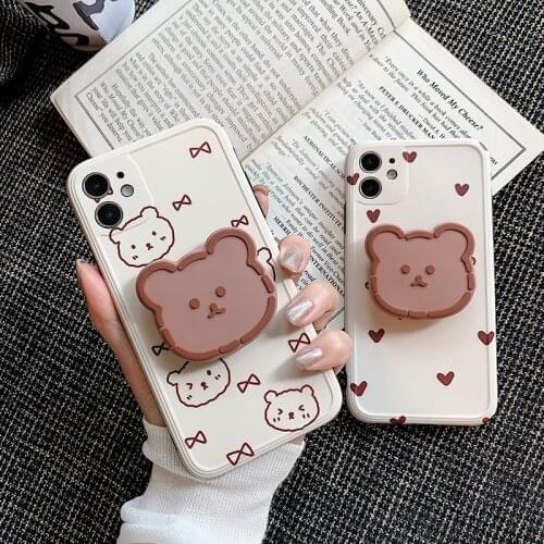 Kawaii Hearts Bear Phone Case For iPhone 11 12 Pro Max 7 8 Plus X XR XS Max Silicone Cute Soft Protective Cover With Holder