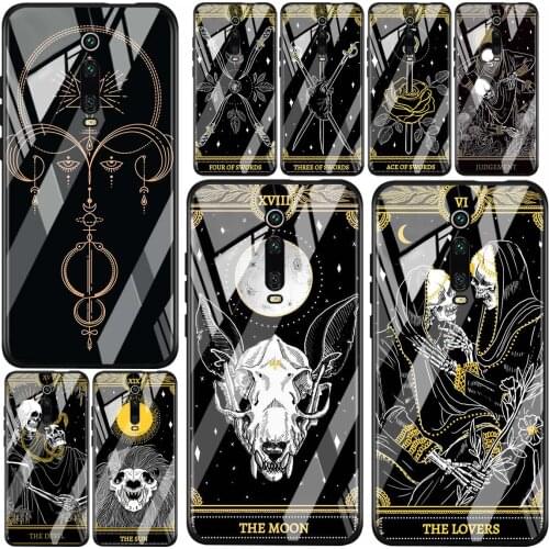 Death Tarot For Xiaomi Redmi K40 K30 K20 9T 9C 9A 9 8A 7 Pro Plus Tempered Glass Luxury Cover Phone Case
