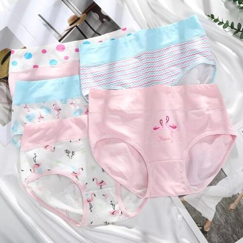 LEVAO Women Uderwear Panties High Waist Large Size Briefs Printed Cotton Womens Briefs Mid-Waist Triangle Student Underwear