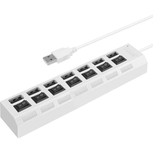 USB Hub 480Mbps Multi USB 2.0 Adapter 7 Port Expander Splitter (White)