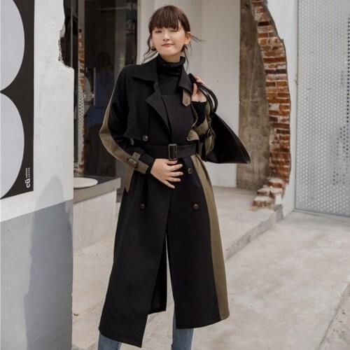 2020 Womens Autumn Mid-length Windbreaker Female Spring Female New Korean Version Double-breasted Slim Thick Coat
