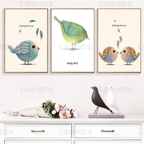 Vintage Color Cute Bird Animal Home Decoration Painting Feather Falling Into You Living Room Wall Canvas Poster Waiting for You