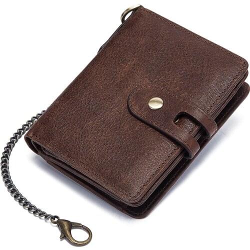 High Quality Retro Mens Wallet RFID Crazy Horse Cowhide Multifunctional Mens Coin Purse Leather Buckle Clutch