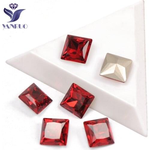 YANRUO 4447 Princess Square Charm Light Siam Diamonds For Crafts Stones And Crystal With Claws Frame Strass Crystal For Rhinesto