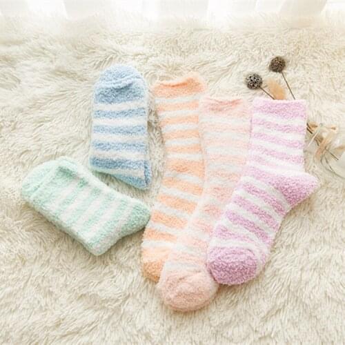 Japanese Autumn and Winter Coral Fleece Floor Socks Month Socks Stripes Thickened Ladies Mid-tube Sleep Socks Wholesale Sock