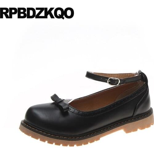 Ladies brogue black spring autumn ankle strap bow women flats shoes with little cute bowtie chinese red wine shallow designer