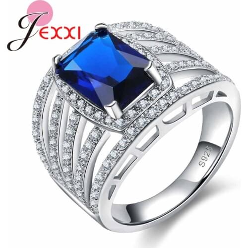 High quality Dream Carnival Cocktail Rings For Women Blue CZ 925 Sterling Silver Wide Band Finger rings Jewelry SIZE 6-10