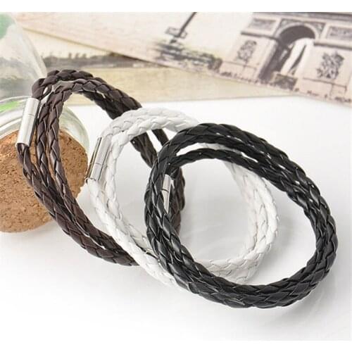 Special Lock Design Black White Brown Leather Braided Bracelets for Women Triple Layers Long