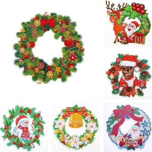 Diamond Painting Christmas Wreath DIY Home Decoration Wreath Diamond Mosaic Special Shape Drill Cross Stitch Wall Decor Gift