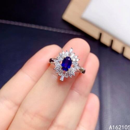 925 Pure Silver Chinese Style Natural Sapphire Womens Luxury Lovely Exquisite Adjustable Gem Ring Fine Jewelry Support Detectio
