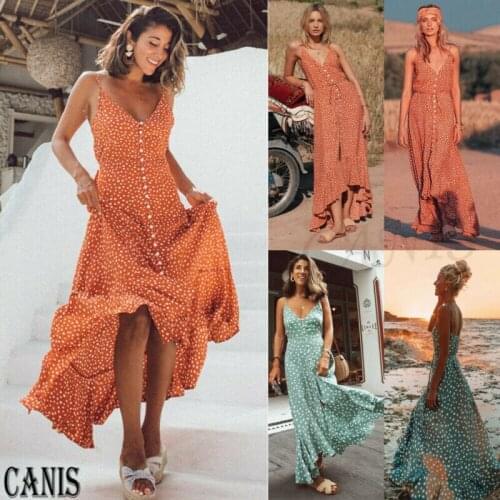 2020 Summer Womens Sexy Maxi Boho Print Dress Print Beach Evening Party Long Sundress