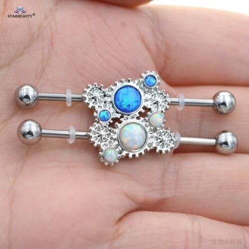 1.6x35mm Long Barbell Gear OPAL Industrial Piercing Helix Piercing Tragus Stainless Steel Cartilage Earring Pircing Ear Plugs