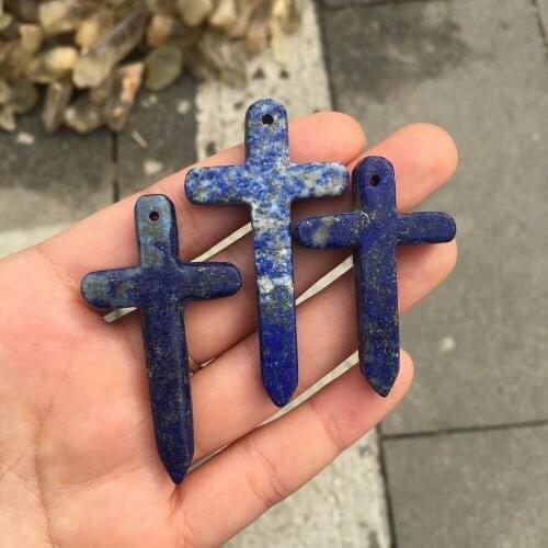 1pcs Natural stones and minerals lapis lazuli cross amulet figurine reiki healing crystals handmade rock figurine as pandent
