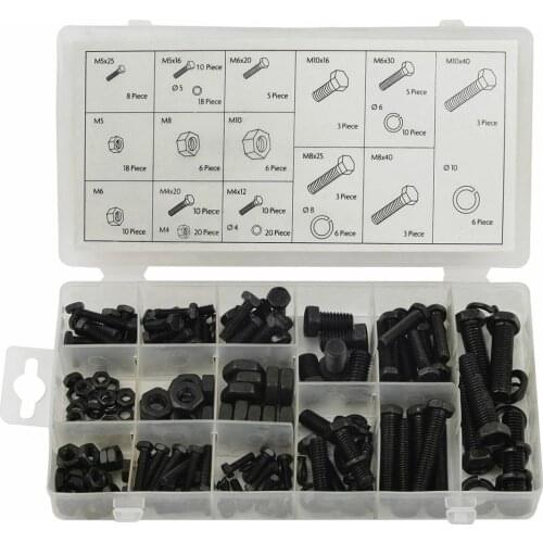 180pcs M4-M10 Carbon Steel Hexagon Bolt Nut Spring Washer Nuts Bolts Assort Kit Set M4 M5 M6 M8 M10 Nut And Bolt