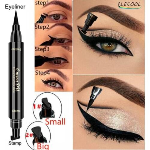 ELECOOL 2 In1 Eyeliner Stamp Liquid Eyeliner Pencil Makeup Stamps Seal Pen Stamp Eyeliner Pencil Waterproof Quick Dry Eyeliner