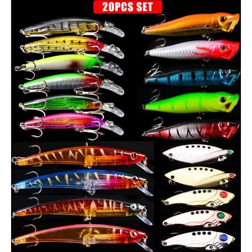 2018 New 20pcs/lot Baits Top New Fishing Lures Minnow/Popper/Crank Lure Fishing Tackle 20 Colors Frog Baits Hard Baits Lure Set