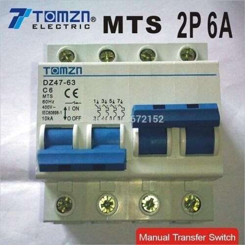 2P 6A MTS Dual power Manual transfer switch Circuit breaker MCB 50HZ/60HZ 400