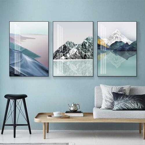 Abstract Modern Mountain Lake Landscape Travel Posters Canvas Painting Nordic Wall Art Printing for Living Room Home Decoration