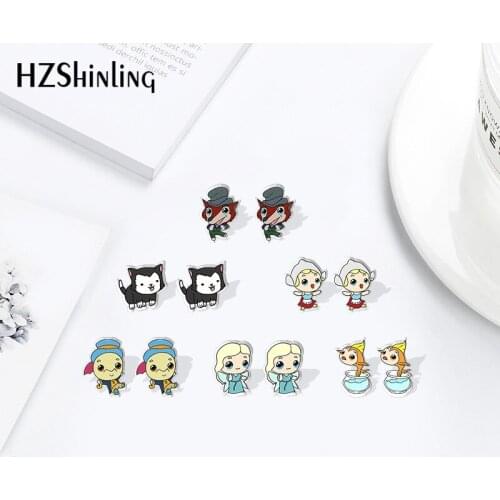 Disney Pinocchio Cartoon Pattern Acrylic Stud Earrings Resin Epoxy Ear Jewelry